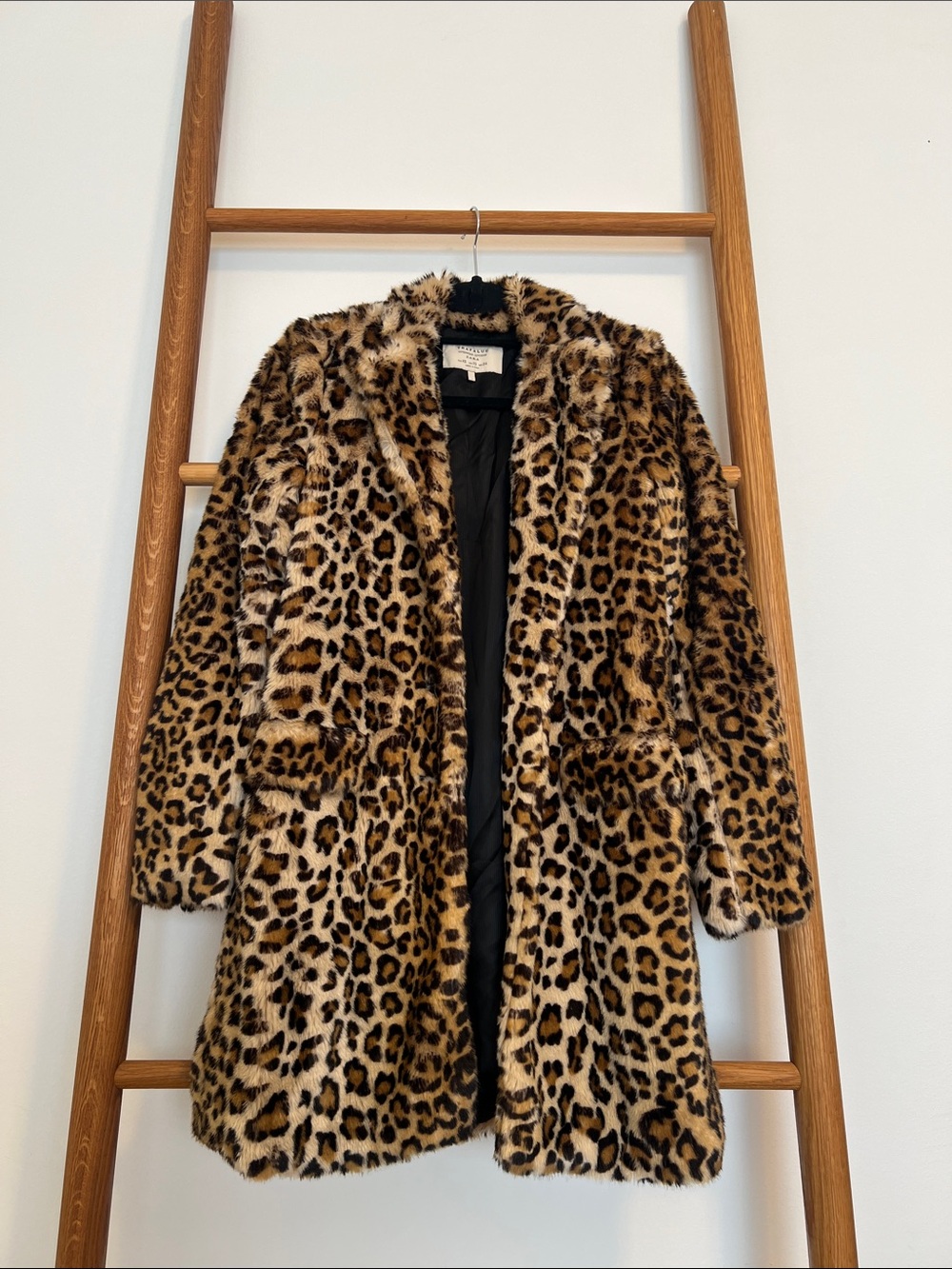 Zara Trafaluc Leopard Print Faux Fur Long Coat Jacket - Size XS